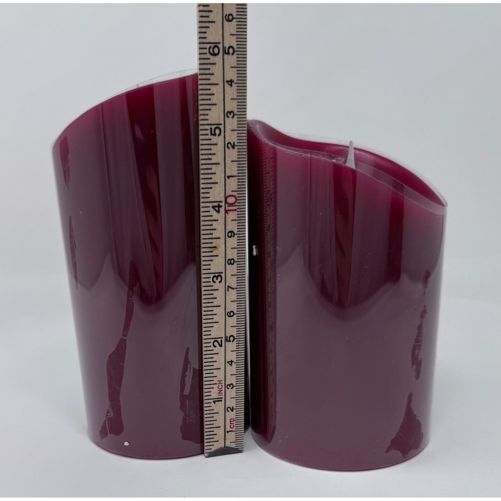 Set of 2 Flameless Flicker LED Pillar Wax Candles with Remote 5" 6" Burgundy Red - Picture 9 of 16